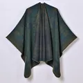 Ethnic bohemian shawl with elephant jacquard pattern and thick knitted green fabric - 130x150 / Green