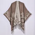 Bohemian style double-sided jacquard travel shawl cape with tassel hem for women - Star Tassel Paisley Coffee / 130x150cm
