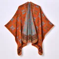 Ethnic knit shawl in orange with colorful geometric patterns for women's winter warmth - Maple Leaf Plaid Orange / Orange