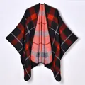 Women's vintage red and black checkered knit shawl cloak for autumn and winter - Black & Red Plaid