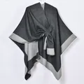 Women's minimalist color-block split poncho in dark charcoal and light grey knit - Dark Gray