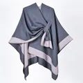 Women's dual-tone split shawl in smoke grey and light purple with cross buckle closure - Dark Grey Pink Color Block
