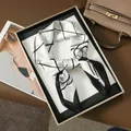 Elegant camellia print silk scarf in black and white presented in a luxury gift box - Bandana / Grid Camellia