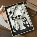 Classic black and white checkered silk scarf with artistic lines on a luxury tray - Black White Grid Comic