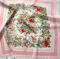 Elegante foulard in seta a fiori con bordo rosa e stampe floreali stile vintage - Floreale Francese Bordo Rosa