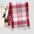 Classic red grey plaid scarf made of soft cashmere-like fabric hanging on a rack - 180cmx64cm / Red Plaid