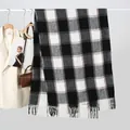 Classic black and white checkered cashmere-like scarf with tassels for winter warmth - One Size / Black and White
