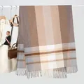Klassieke gestreepte sjaal met franjes in bruin en grijs imitatie-kasjmier textiel - 180x64cm / Blauw Bruin