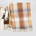 Classic brown plaid scarf with tassels, featuring coffee and beige soft cashmere texture - 180cmx64cm / Orange Yellow Plaid