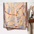 Retro silk scarf with beige horse harness chain print and leather buckle motifs - Buckle Chain Style / Coffee