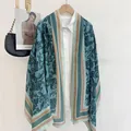 Écharpe femme bleu sarcelle à motif paisley rétro avec bordure en coton et lin - Bleu lac