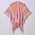 Châle en tricot bohème coloré avec franges et motifs mixtes aux couleurs vives - Rose