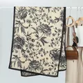 Detail of floral printed scarf with black sketch pattern on cream silk fabric - Black Beige