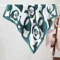 Elegant French camellia print silk scarf with satin finish and green floral pattern - 70x70cm / Camellia Green