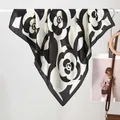 Elegant black and white camellia floral silk scarf for women in a luxury aesthetic style - 70x70cm / Camellia Black and White