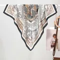Detail of silk-like square scarf featuring baroque patterns and bohemian geometric motifs - Roman Architecture Navy White