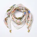 Close-up of floral velvet scarf featuring bird patterns and magnetic gold buckles - Bird Floral - Magnetic Buckle