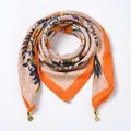 Floral velvet warm square scarf with daisy print, magnetic clasp, and gold bells - Bouquet - Magnetic Buckle