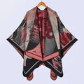 Scialle in maglia retrò con motivo jacquard paesaggio in rosso scuro e nero chic - Gru Che Danza Nel Cielo