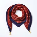 Versatile magnetic velvet neck scarf with leaf pattern print and gold pendant charms - Magnetic Clasp Style / Autumn Maple