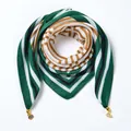 Multicolor geometric striped square scarf with golden metal pendants on white background - Magnetic Clasp Style / Striped Maze