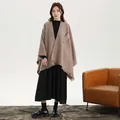 Châle enveloppant élégant de couleur unie avec sangles et franges pour femme en hiver - Robe (Style à Nouer Latéral) / 135*155 cm / Café