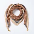 Brown magnetic velvet scarf with geometric patterns and golden metal buckles - Magnetic Clasp Style / Blurred Leopard