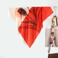 Silk-feel square scarf with red floral geometric pattern for sun protection - 70x70cm / Tulip Orange