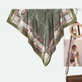 70cm olijfgroene zijden sjaal met elegant ketting- en ruitpatroon voor dames - Hahnentritt Ketting Groen