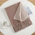 Detail of soft cashmere-like scarf with rose and cream two-tone design and long fringe - Shrimp Pink