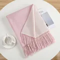 Pink and beige cashmere-style pashmina shawl with tassels on a minimalist white table - Light Purple-pink