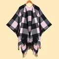 Châle à carreaux rose et gris pour femme avec franges élégantes pour l'automne - Carreaux Rose et Noir