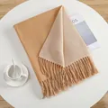 Solid camel cashmere-like scarf with double-sided design and long tassel details - Khaki Beige
