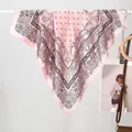 Pink paisley silk satin square scarf with black bohemian print for women accessory - Cashew Paisley Pink