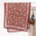 Sciarpa vintage rossa in cotone e lino con stampa mandala e motivo etnico da donna - Borgogna