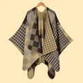 Poncho chal de mujer con diseño geométrico y cuadros clásicos para otoño e invierno - 135cmx155cm / Amarillo Patchwork