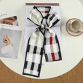 Classic red black and white checkered faux silk narrow scarf tied in a bow - Flat Cut - Black Rice Plaid