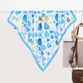 Elegant white silk-like square scarf with blue and yellow watercolor heart pattern - 70x70cm / Blue