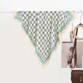 Elegant silk-like square scarf with green geometric chain patterns and white borders - Chain Link Green