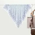 Elegant white square silk scarf featuring a blue paisley pattern and floral designs - Blue