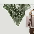 French style floral silk scarf featuring forest green and ivory abstract rose pattern - Green