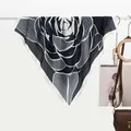 Navy blue and white French Camellia silk square scarf with floral print for women - Dark Navy Blue
