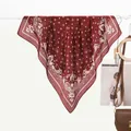 Elegant burgundy paisley silk scarf featuring star patterns and vintage floral prints - 70x70cm / Burgundy
