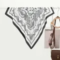 Elegant black and white paisley silk scarf with broad borders for women's fashion - Black Paisley Border / Black