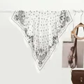 French paisley print faux silk square scarf with star patterns and elegant ivory border - 70x70cm / White