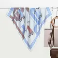 70cm zebra pattern satin square scarf with blue geometric lines and orange accents - Blue Zebra Stripe