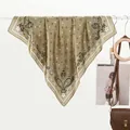 Olive green paisley silk scarf with bohemian star patterns for women's elegant styling - 70x70cm / Green
