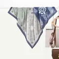Foulard quadrato in seta vintage con motivo paisley blu navy e verde menta donna - Paisley Blu Marino Griglia / 70x70cm