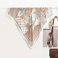 Silk scarf with leopard and tropical palm print in mint green and ivory white - Jungle Leopard Green