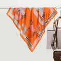 70cm zebra print silk satin scarf in orange with horse motif and colorful borders - Orange Zebra Stripe